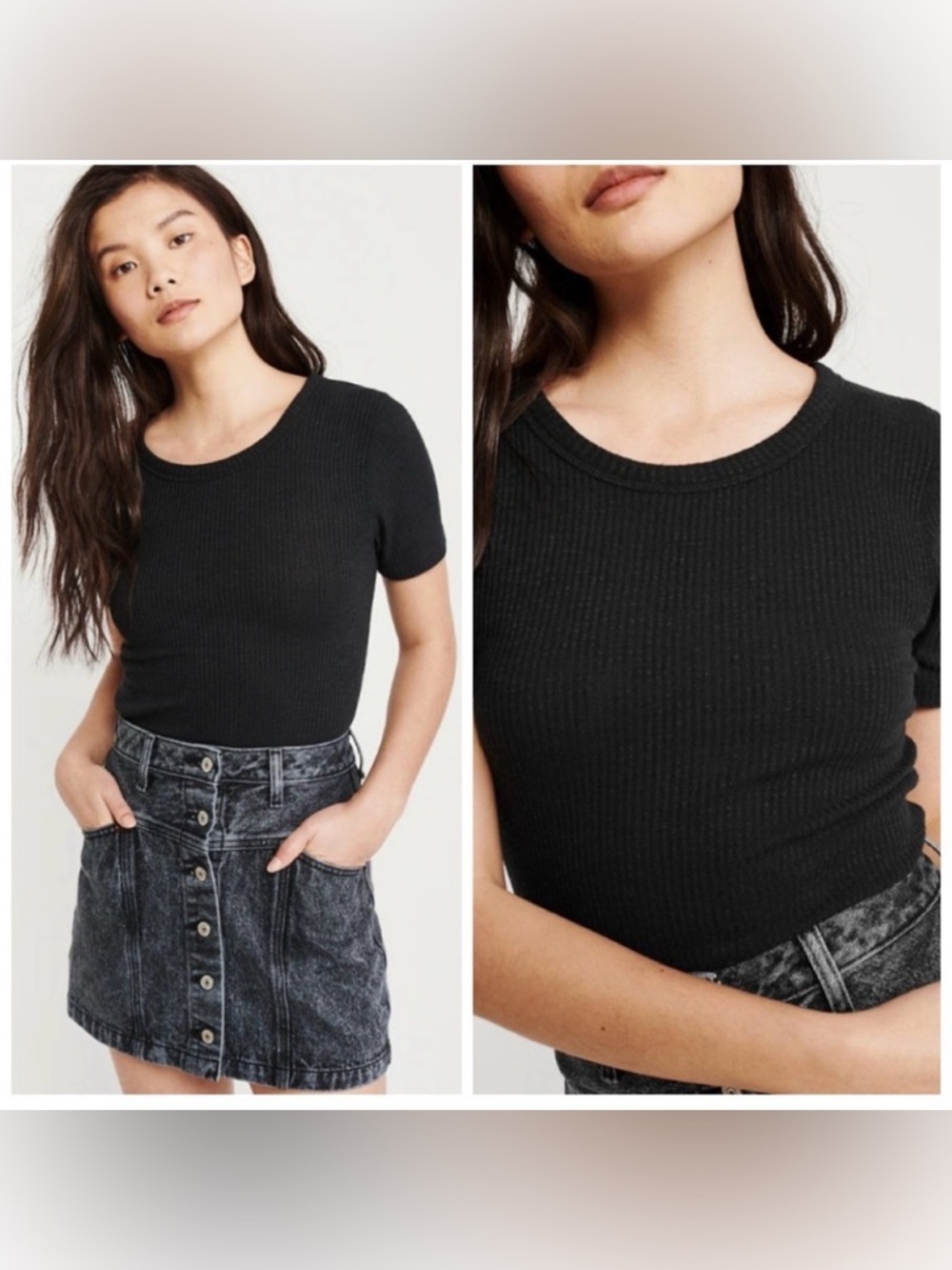 Abercrombie & Fitch Black Ribbed Short Sleeve Top